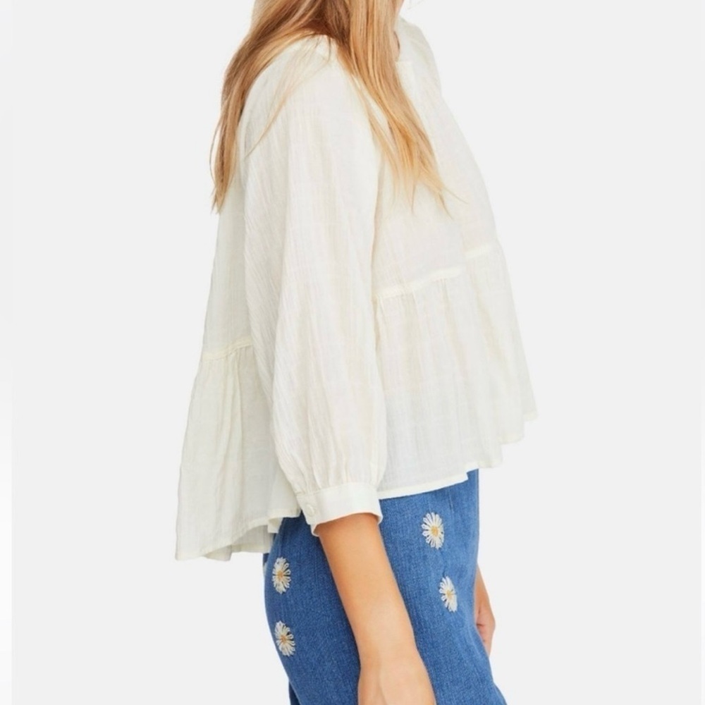 FREE PEOPLE Sea to Shore Gauzy Peasant Top SZ Small Ivory Bohemian Light NWT